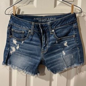 American Eagle Mid Waisted Distressed Jean Shorts